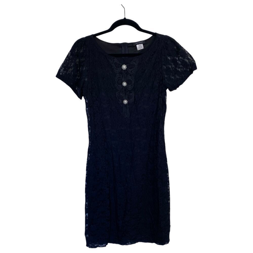 Vintage 90s Black Lace Mini Dress Pearl Buttons Size Small Goth Alt Witchy
